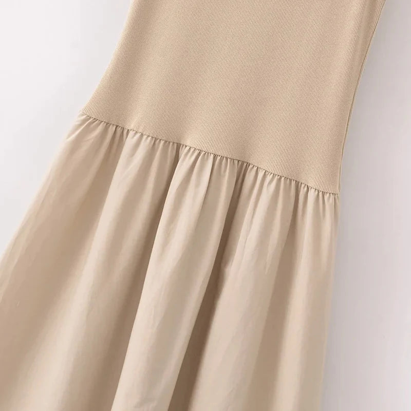 TRAF Khaki Elegant Long Dresses Women's