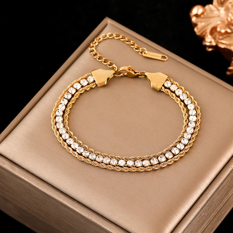 Stainless Bracelet Bangles For Women 18K Gold Chain Waterproof Jewelry
