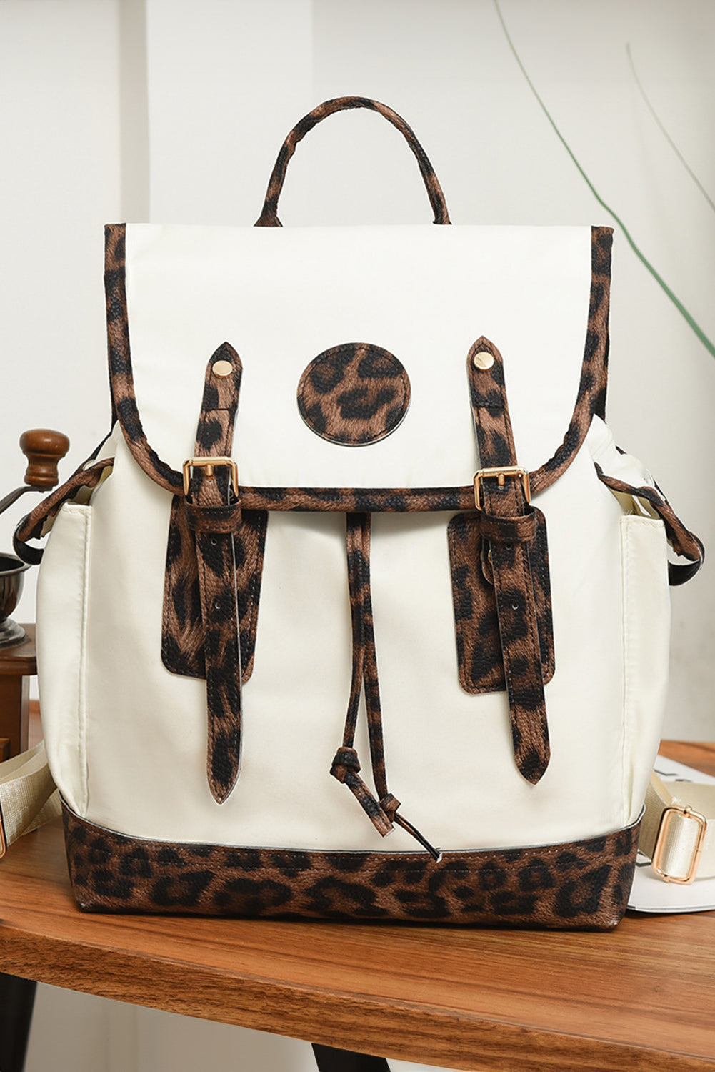 White Leopard Patchwork Casual Backpack