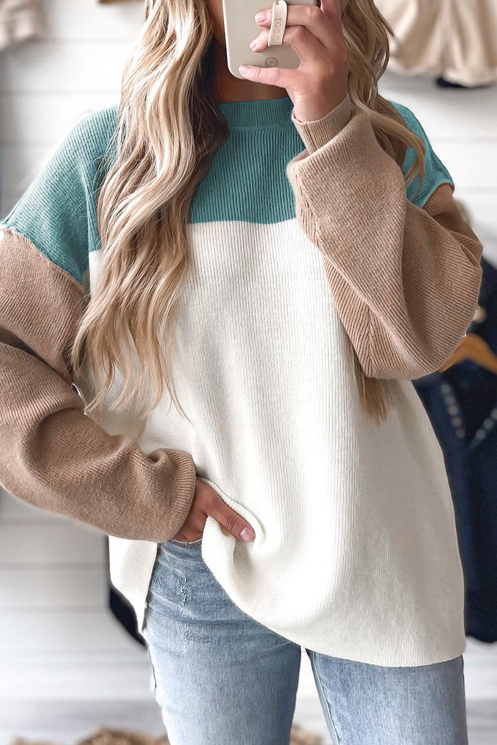 Green Colorblock Sweater