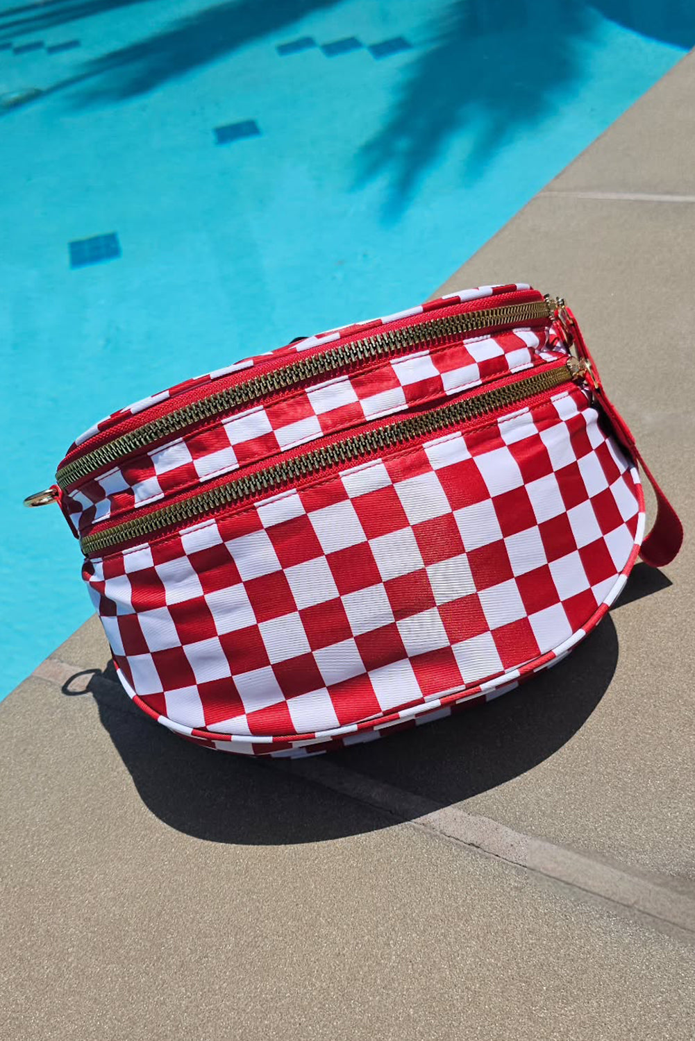 Fiery Red Checkered Print Wide Strap Large Crossbody Bag