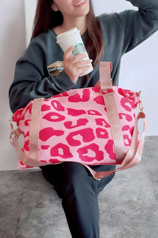 Bright Pink Leopard Print Luggage Tote Bag