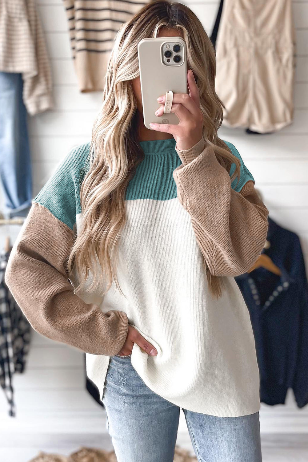 Green Colorblock Sweater