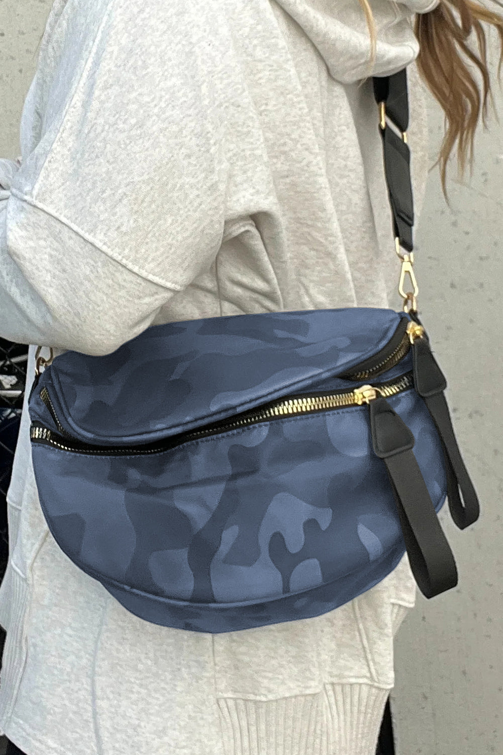 Camouflage Print Double Zipper Crossbody Bag