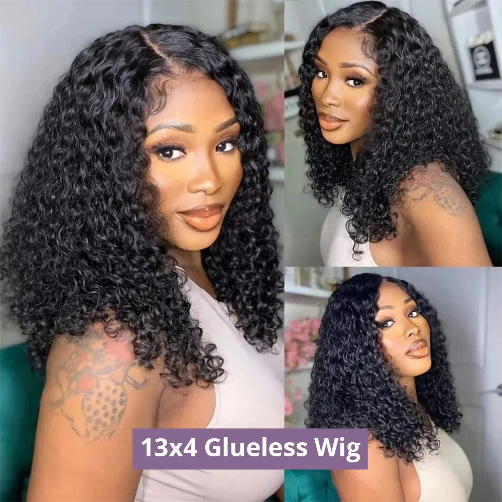 Glue Water Wave 13x4 Bob Wigs Curly 7x5 Glueless Wig Human Hair Lace Frontal Wigs