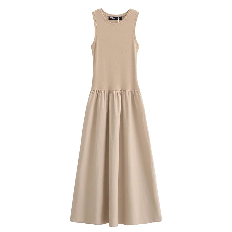 TRAF Khaki Elegant Long Dresses Women's