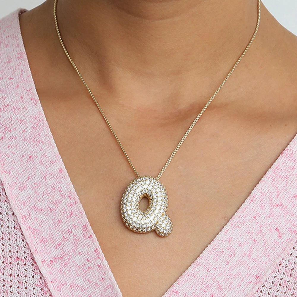 A-Z Letters Necklace Women Men Stainless Steel Chain Alphabet Gold