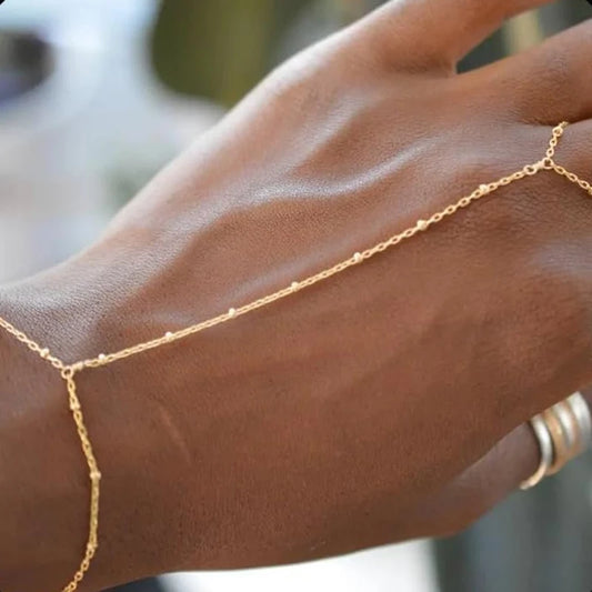 Hand Chain Bracelet Ring Gold