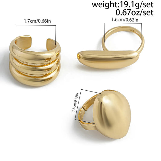 3pcs/set Metal Rings For Women Men Fashion Gold Silver Jewelry