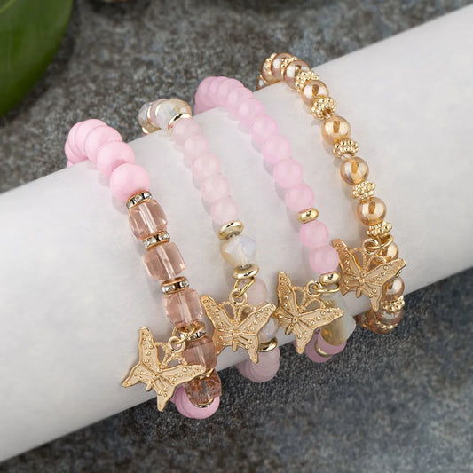 4Pcs Trendy Butterfly Beaded Bracelet Set For Women