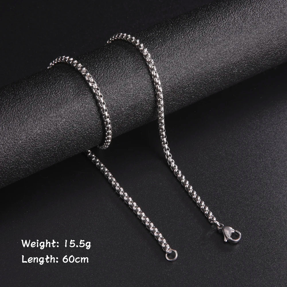 60cm Long Box Chain Necklace Men Stainless Steel Black Gold Color Link Chains