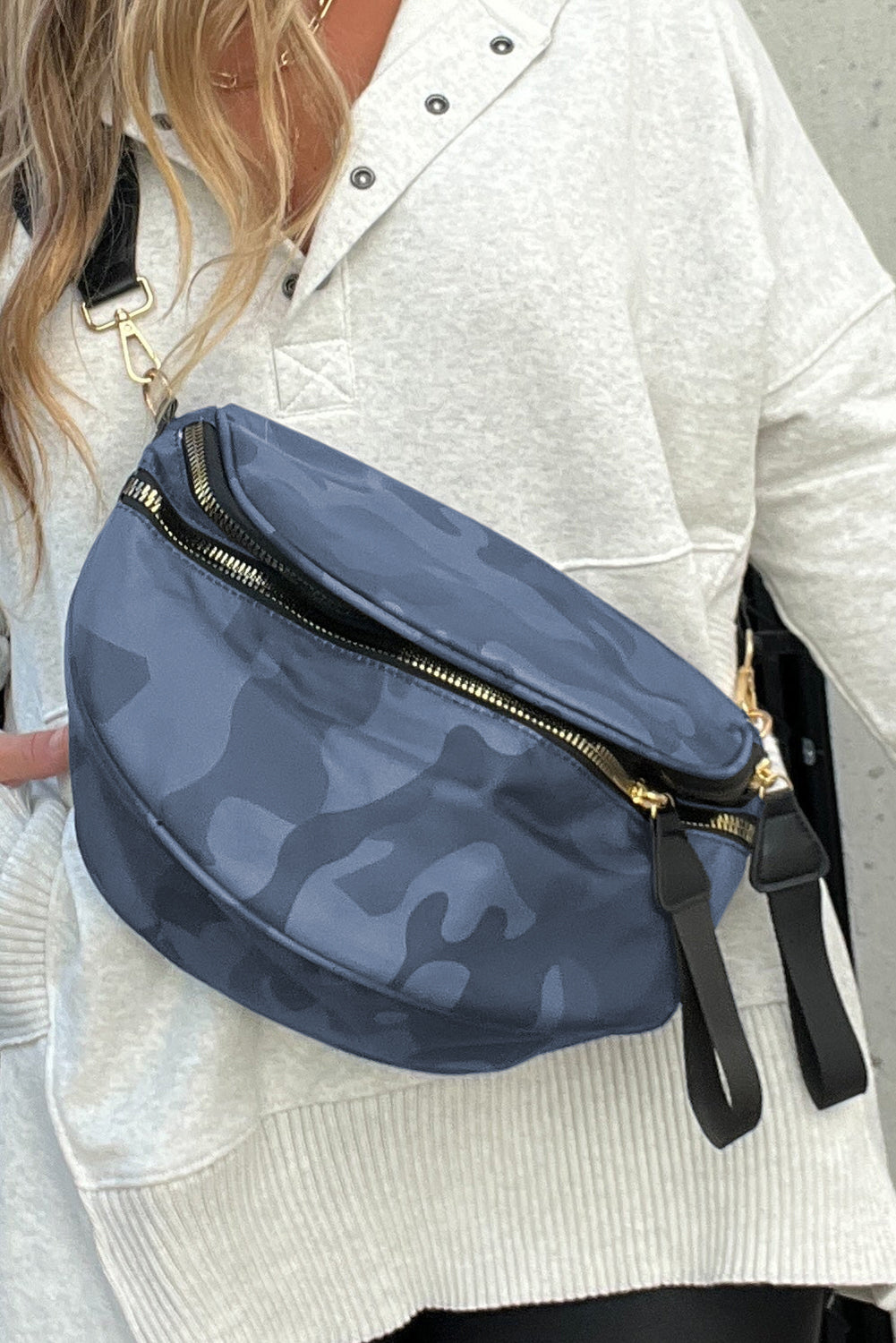 Camouflage Print Double Zipper Crossbody Bag