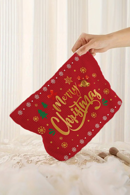Fiery Red Christmas Fashion Print Corduroy Zip Up Cosmetic Bag