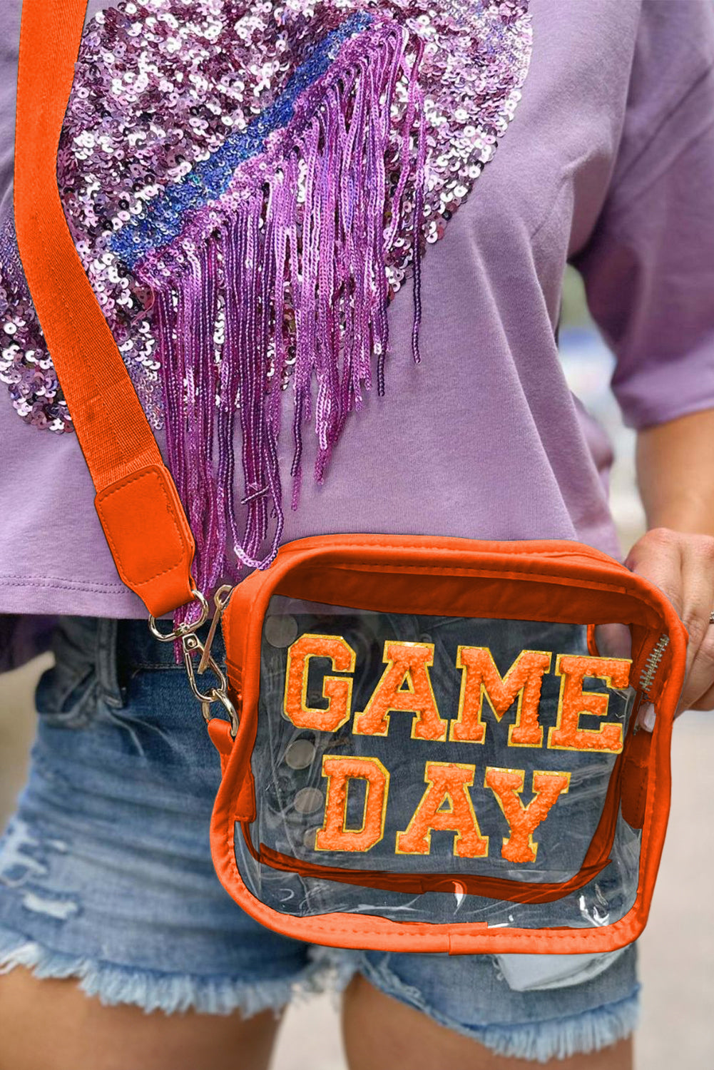 Orange Chenille GAME DAY Pattern Clear Bag