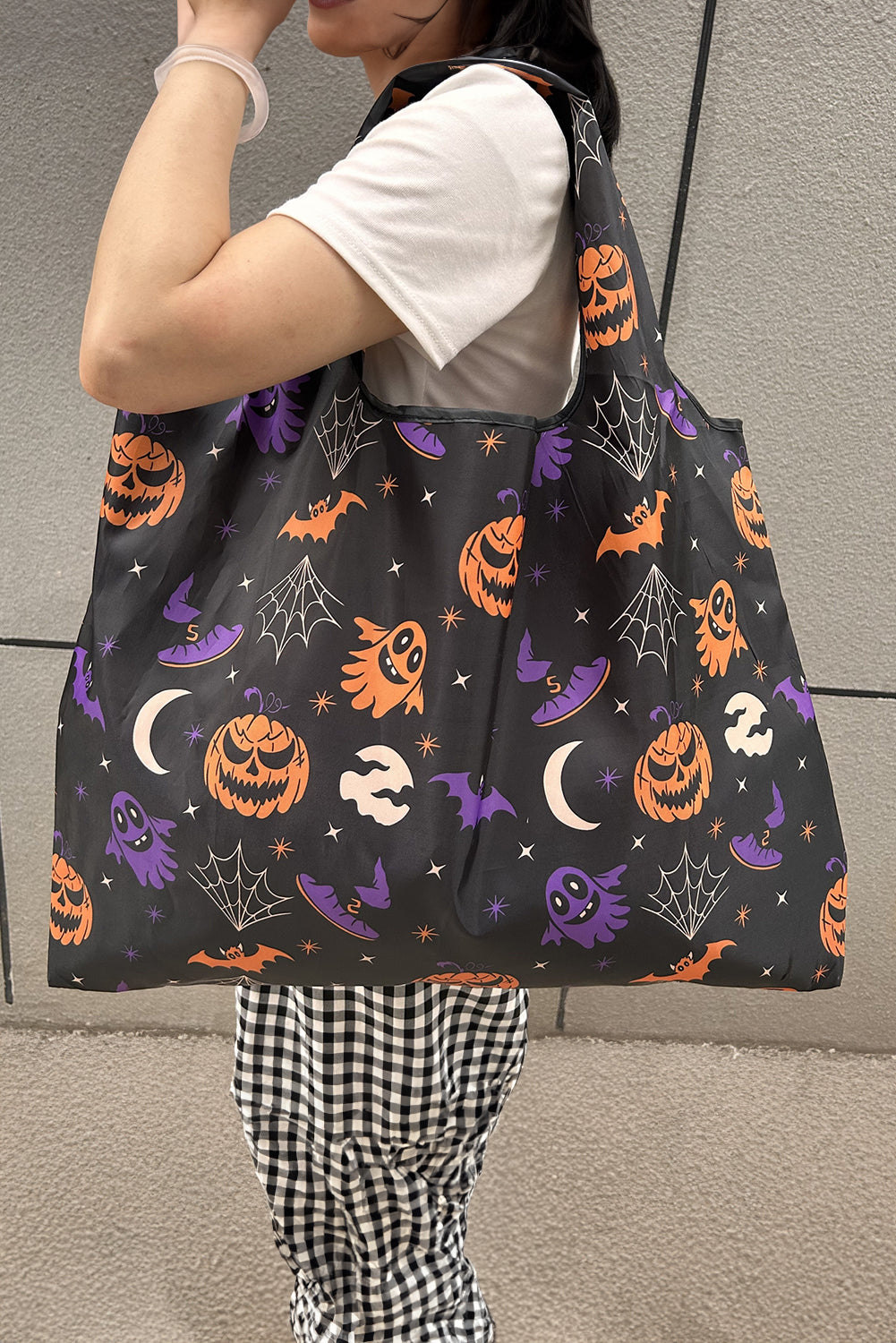 Black Goth Halloween Pumpkin Large Capacity Foldable Tote Bag